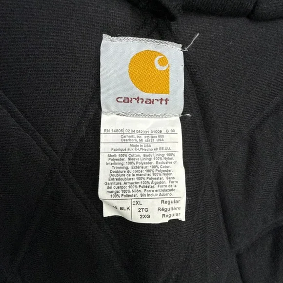 Carhartt Active Jacket Quilt Lined Mens 2XL J140‎ BLK Black NOS NWT - Picture 4 of 14